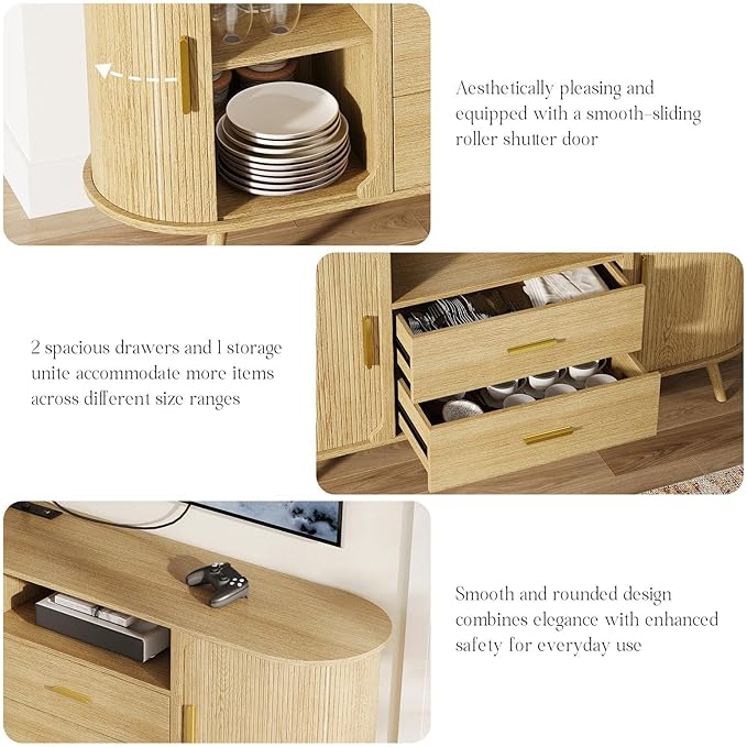 60" Sideboard Buffet Cabinet with Storage, Sliding Door & Adjustable Shelf, Modern Credenza with 2 Drawer, Accent Sideboard Coffee Bar Console Table for Kitchen, Entryway and Living Room