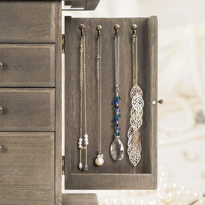 Emfogo Jewelry Box for Women, Rustic Wooden Jewelry Boxes & Organizers with Mirror, 4 Layer Jewelry Organizer Box Display for Rings Earrings Necklaces Bracelets (Weathered Gray)