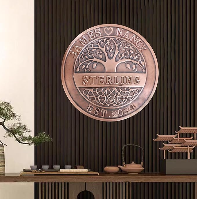 50th Anniversary Wedding Gifts for Couple Copper Decor Personalized Family Tree Wall Decor Copper Metal Wall Decor, Metal Name Sign Wedding Gifts, Housewarming