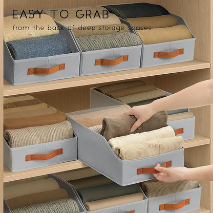Homsorout Fabric Storage Bins for Organizing - 8 Pack Large Trapezoid Collapsible Storage Bins with Front Handle, Closet Organizers and Storage for Bedroom, Home Shelves, Small Spaces, Grey