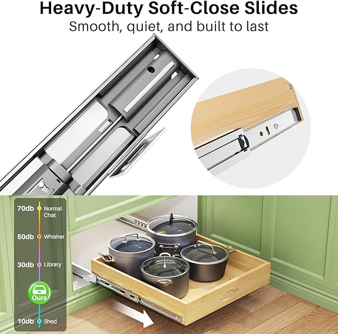 2Pack Pull Out Cabinet Organizer, Soft Close Wooden Slide Out Drawers for Pots, Full-extension Roll Out Shelves for Kitchen Cabinets, Pantry Organization, Bottom and Side Mount(15"W X 21"D x 3.4''H)
