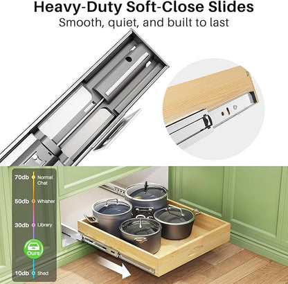 2Pack Pull Out Cabinet Organizer, Soft Close Wooden Slide Out Drawers for Pots, Full-extension Roll Out Shelves for Kitchen Cabinets, Pantry Organization, Bottom and Side Mount(15"W X 21"D x 3.4''H)