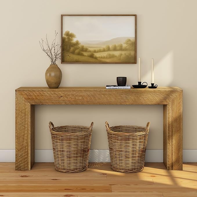 Plank+Beam 66 Inch Camden Console Table - Solid Pine Wood, Easy Assembly for Living Room or Entryway, Rustic Honey