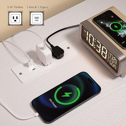 8 Cube Storage Organizer with LED Light and Charging Station, Wood and Metal Cube Shelf, White Horizontal Book Shelf for Bedroom, Home Office