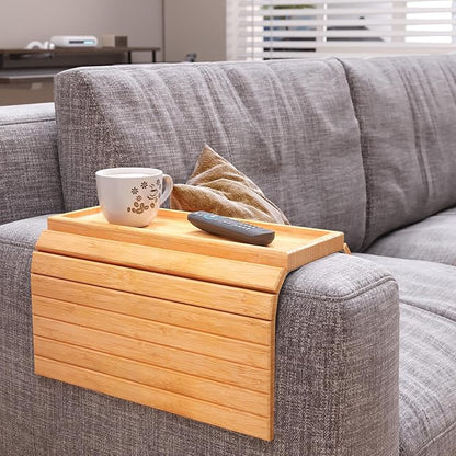 Sofa Arm Tray,Bamboo Folding Couch Arm Tray,Sofa Armrest Trays with Anti-Slip Pad for Drinks,Snacks,Phone,Remote Control（Natural）