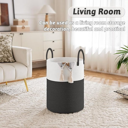 Artfeel Laundry Basket,Woven Cotton Rope Laundry Hamper,60L for Decorative Storage of Dirty Clothes,Toys and Blankets in Bathroom,Baby Room and Living Room