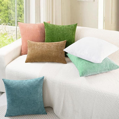CaliTime Throw Pillow Covers Decorative 12 X 20 Inches Pack of 2 Cozy Chenille Cushion Cases for Couch Sofa Bed Living Room Home Grey Green