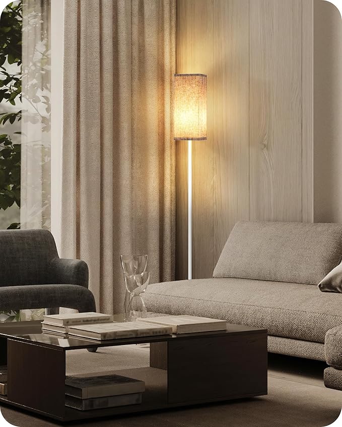 64.2” Dimmable Floor Lamp for Living Room with Remote and Foot Switch, Corner Floor Lamp for Bedroom, Includes 10W A19 Bulb, Modern Standing Tall Lamp, ETL Listed White and Beige WE17LD05