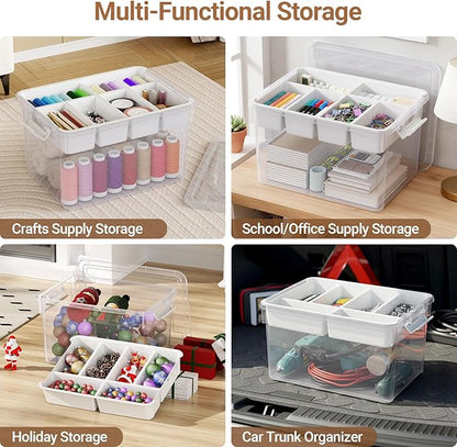 HOMETUK 160Qt Large Stackable Storage Bins with Lids & Trays, Clear Plastic Latching Boxes Organizers with Dividers Portable 40Gal Containers for Arts & Crafts, Home and Car Trunk Organization, 4Pack