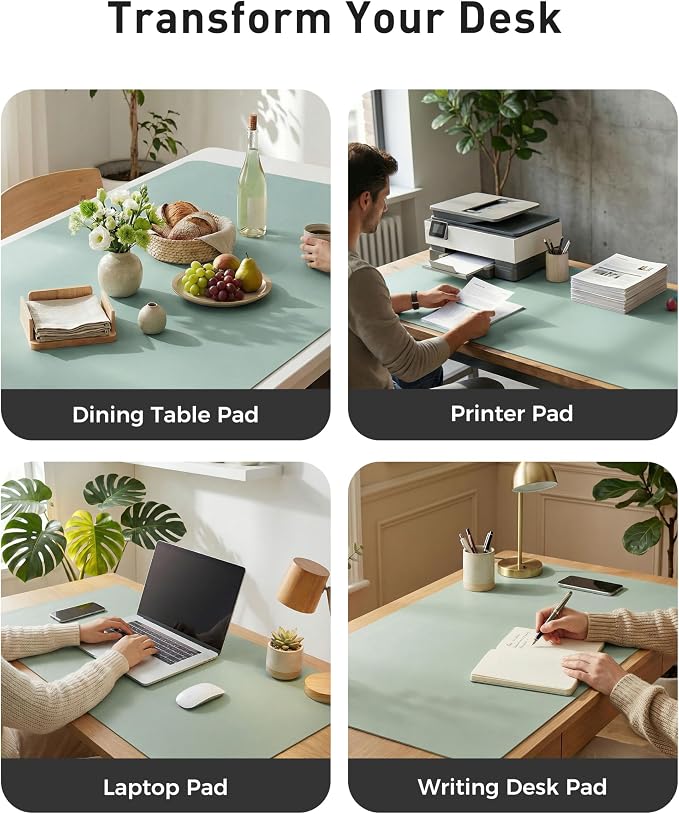 Aothia Faux Leather Desk Mat - Large Mouse Pad, Non-Slip PU Leather Blotter, Waterproof Writing Surface for Office and Home (Light Blue, 40" x 24")