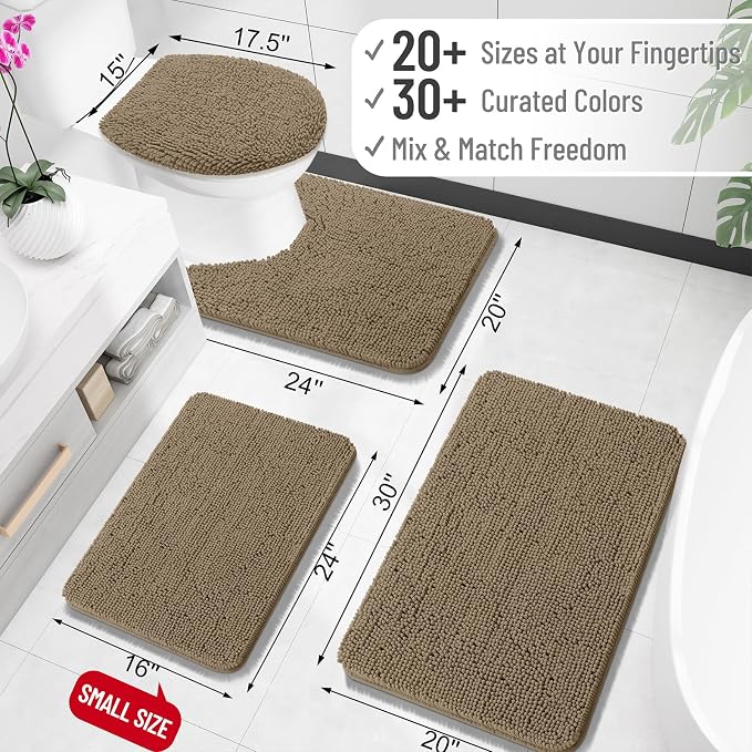 OLANLY Large Bathroom Rugs 45x27, Extra Soft Absorbent Chenille Bath Rugs, Rubber Backing Quick Dry, Machine Washable Bath Mats for Bathroom Floor, Tub and Shower, Home Decor Accessories, Tan