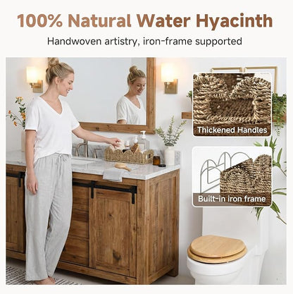 StorageWorks Small Wicker Scalloped Baskets for Bathroom Decor, Long Narrow Decorative Seagrass Baskets for Storage, Toilet Paper Basket for Back of Toilet Basket Tank Topper with Handles