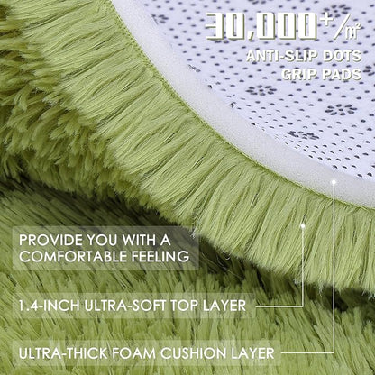 OLANLY 5x8 Machine Washable Large Area Rugs for Living Room, Bedroom, Soft Fluffy Shaggy Bedside Rug, Indoor Floor Carpet for Kids Girls and Boys, Dorms, Nursery, Home Decor Aesthetic, Grass Green