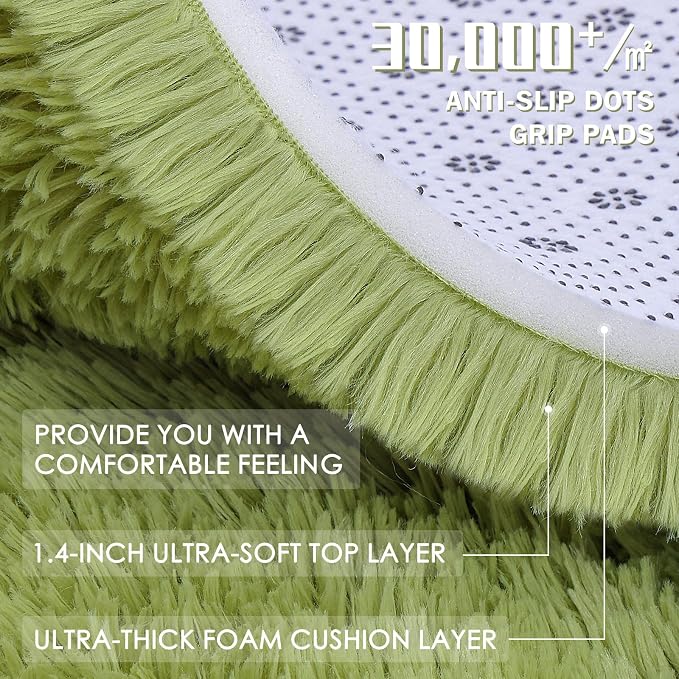 OLANLY 5x7 Machine Washable Large Area Rugs for Living Room, Bedroom, Soft Fluffy Shaggy Bedside Rug, Indoor Floor Carpet for Kids Girls and Boys, Dorms, Nursery, Home Decor Aesthetic, Grass Green