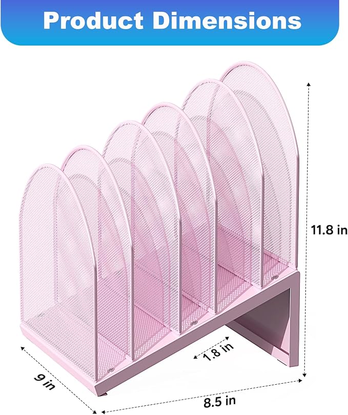 gianotter Desktop File Organizer, Desk Organizer with 5 Compartments, Paper Organizer for Desk, Workspace Organizers for Office Supplies (Pink, Inclined Style)