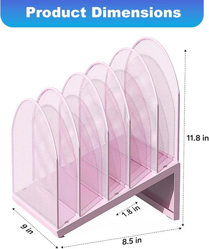 gianotter Desktop File Organizer, Desk Organizer with 5 Compartments, Paper Organizer for Desk, Workspace Organizers for Office Supplies (Pink, Inclined Style)