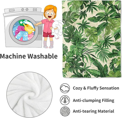 Tropical Green Leaves Blanket Lush Botanical Leaf Throw Blankets with Plant,Birthday Gifts for Girls Women & Nature Lovers,Lightweight Soft Fleece,for Sofa Couch Bed Room Decor 60x80in