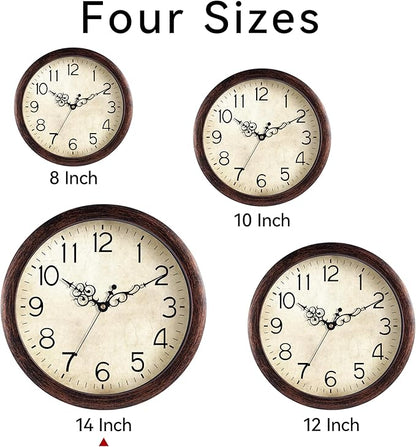 KECYET Wall Clock 14 Inch Vintage Wall Clocks Battery Operated Quartz Silent Non-Ticking Large Retro Rustic Style Decorative for Living Room, Home Office, Bedroom, Dining Room (Bronze)