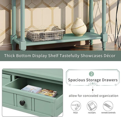 Knocbel Antique Entry Console Table with Drawers & Bottom Open Shelf, Wood Sofa Tables for Entryway Hallway Living Room, 35.43" W x 13.8" D x 30.25" H, Retro Blue