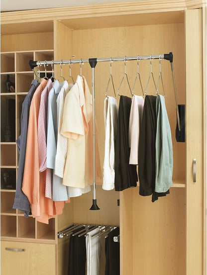 Rev-A-Shelf 35"-48" Pull Down Adjustable Side Mounted Closet Rod for Kitchen/Bathroom Cabinets w/Telescoping Handle & Hardware, Chrome, CPDR-3548