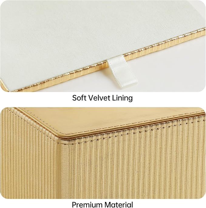 Gold Tissue Box Cover Square with Magnetic Closure, PU Leather Tissue Box Holder for Bathroom NightStands Livingroom, Decorative Modern Square Tissue Holder (Gold)