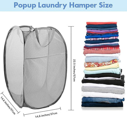 DUCOO Pop Up Laundry Hamper, 70L Collapsible Mesh Laundry Basket with Side Pocket, Foldable Dirty Clothes Hamper with Sturdy Reinforced Handles for Home Dorm Bedroom Travel Bathroom Storage, Gray