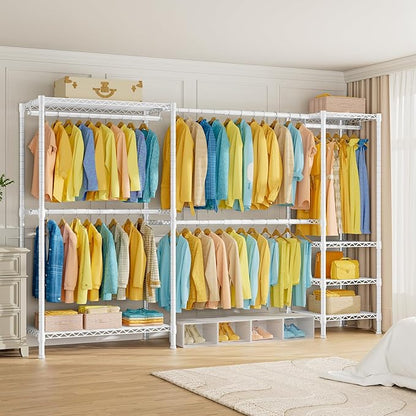 SEMHOR E01 Expandable Heavy Duty Clothes Rack, Free Standing Closet System Organizer, Adjustable Portable Carbon Steel Garment & Clothing Racks for Hanging Clothes (72.5-96"), 800LBS Max Load, White