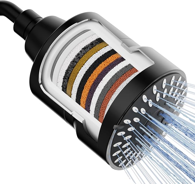 Mist Shower Filter Head for Hard Water Improves Skin, Hair, and Nails - 5 Modes High Output Filtered Shower Head with Filter Softens Water and Removes Chlorine and Heavy Metals, Matte Black