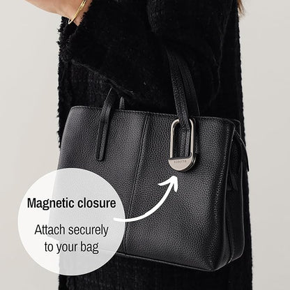 FLIP Bag Hook - Newly Redesigned. Portable Purse Hanger for Table with Magnetic Closure - Now Holds up to 50 lbs. Valentine's Gifts for Women (Chrome Black)