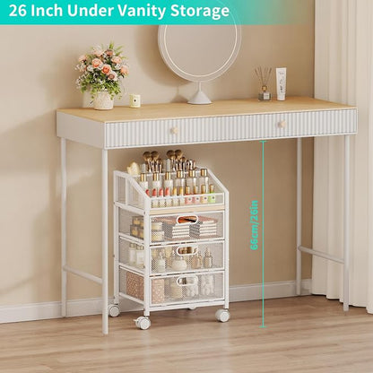 HapiRm Rolling Makeup Cart Organizer - Under Desk Makeup Storage with Wheels, Floor Make up Cart Skincare Organizers Desk Vanity Storage Organizer Cabinet for Cosmetics Makeup Brush Hair Tool, White