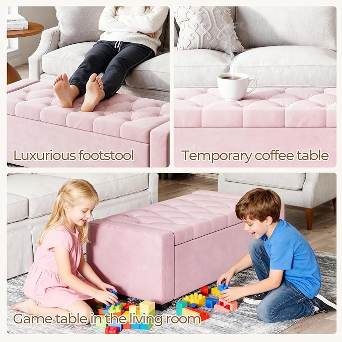 Storage Ottoman Bench,Large Entryway Ottoman with Storage, Rectangular Bench with Cushion and Safety Hinge for Living Room Bedroom