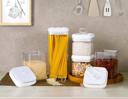 Felli Flip Tite Storage Container with Built-In Spoon & Airtight Lid 5” Large-M Ring Flip Top, Stackable Acrylic Canister for Sugar Flour Powder, Kitchen Pantry Organizer (1.8qt) - 2 spoons only
