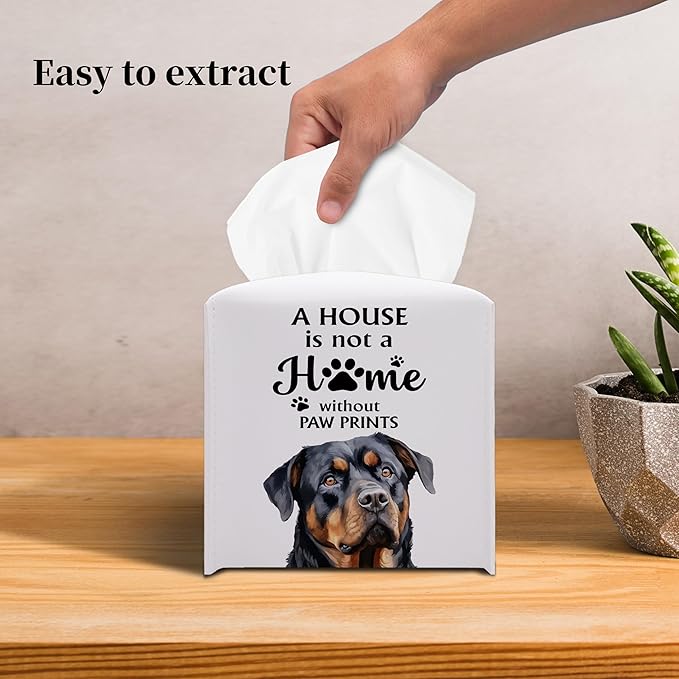 Grace Yonks Cute Rottweiler Tissue Box Cover Square, Rottweiler Dog Cube Case for Facial Tissues, 5.2" PU Leather(038)