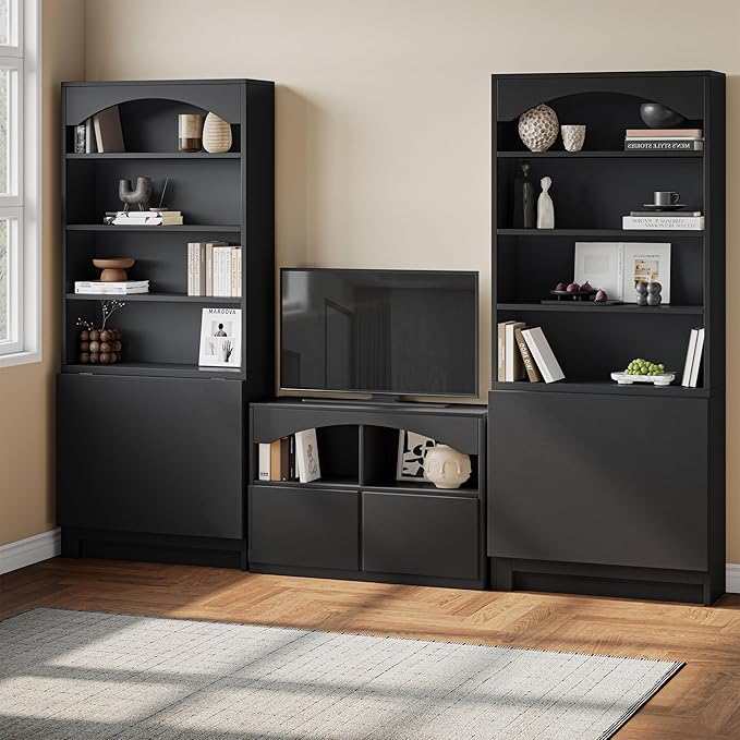 6-Tier Bookshelf with Folding Table, 72.8” Tall Open Storage Bookcase, Large Storage Capacity, Modern Display Shelf for Home Office, Living Room, Bedroom, Black