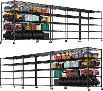 PrimeZone 5 Tier 80.7" H x 55.5" W x 24" D Wire Shelving with Wheels 3000lbs NSF Certified Storage Shelves Heavy Duty Metal Shelf Adjustable Rolling Rack Commercial Garage Restaurant Warehouse 6Pack