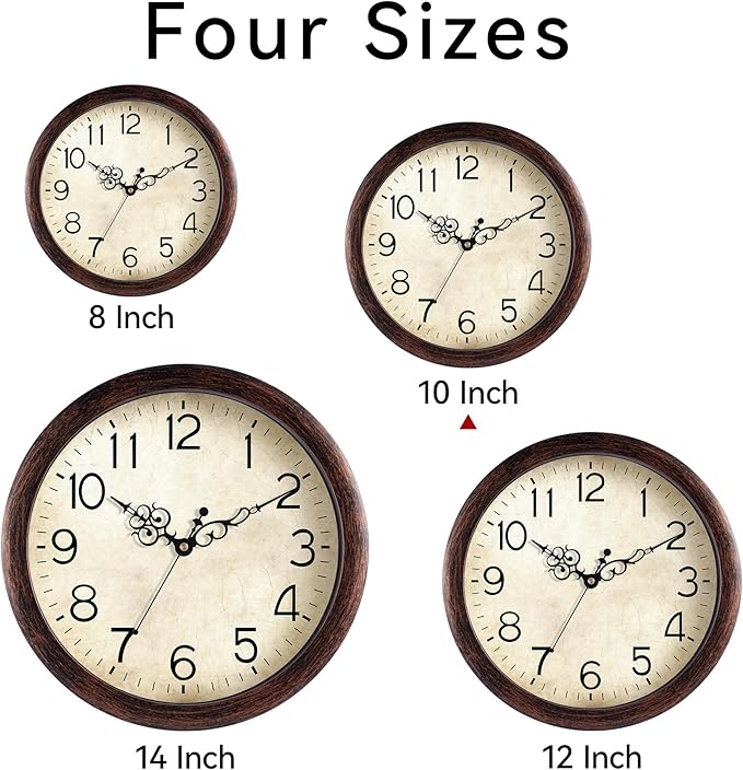 KECYET Wall Clock 10 Inch Vintage Wall Clocks Battery Operated Quartz Silent Non-Ticking Retro Rustic Style Clock Decorative for Kitchen,Bathroom, Living Room, Home Office (Bronze)