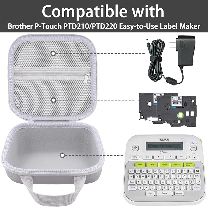 Label Printer Case Compatible with Brother P-Touch PTD210/PTD220 Home and Office Everyday Label Maker(Gray Case)