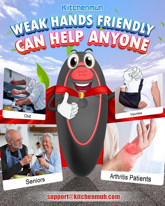 One Touch Electric Can Opener Fits Almost All Can Sizes for Seniors with Arthritis, Hand Held Battery Operated Can Opener with Smooth Edge, Food Safe Kitchen Gadgets Automatic Can Opener for Kitchen