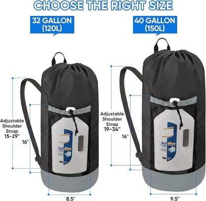 BALEINE 2PK 120L Laundry Bag Backpack, 900D Oxford Fabric Large Travel Laundry Bags with Shoulder Straps and 2 Mesh Pockets for College Dorm, Apartment, Laundromat (Black, 120L)