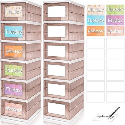 6 Shelf Weekly Clothes Organizer for Kids, Foldable Days of the Week Clothes Organizer with 18 Labels, Monday Through Weekend Essential Stuff Shoe Organizer, Kid Habit & Creativity Training