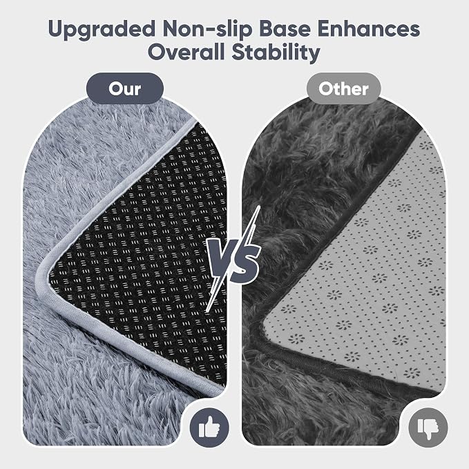 Area Rug for Living Room Bedroom: 8x10 Grey Soft Fluffy Shag Upgrade Non-Slip High Pile Carpet Large Fuzzy Plush Indoor Floor Decor Shaggy Rug for Kid Boys Girls Dorms Playroom Nursery Modern Home