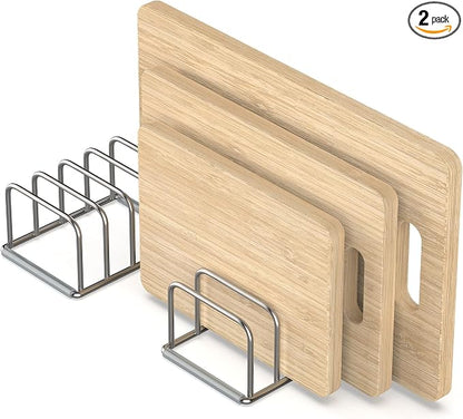 KORRTFID Cutting Board Holder, 2PSC Cutting Board Organizer Rack, 304 Stainless Steel Cookie Sheet Baking Pan and Tray Organizer for Kitchen Cabinet and Pantry Storage (1.0 Inch Width Slots)