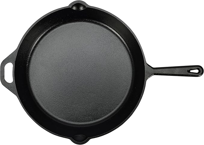 Amazon Basics Pre-Seasoned Cast Iron Skillet, Oven Safe, Even Heating, Heat Distribution, Stove Compatible, Heavy-Duty, 15-Inch, Black