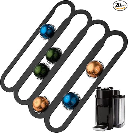 IMPRESA Coffee Pod Holder - Compatible with Nespresso VertuoLine Pods - Black Plastic 20-Capsule Capacity 14 x 11.75 In - Pre-Applied Strips - Under Cabinet Adhesive Capsule Organizer