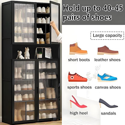 Tall Shoe Cabinet, 11 Tier Bamboo Shoe Rack with Doors, 40-45 Pairs Large Capacity Shoe Storage Cabinet Organizer, Narrow Shoe Shelf for Entryway, Hallway, Living Room