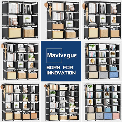 Mavivegue Bookshelf,15 Cube Storage Organizer,Book Shelf Organizer,Tall Bookcase Shelf,Book Cases/Shelves,Black Cube Shelf,Cubbies Closet Storage Shelves for Bedroom,Living Room,Home,Office