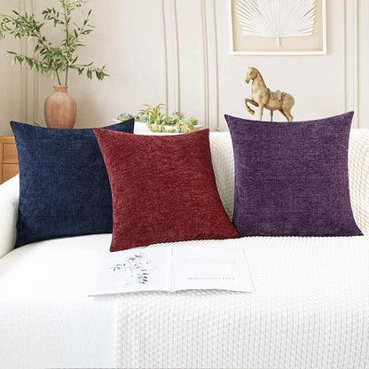 CaliTime Throw Pillow Covers Decorative 22 X 22 Inches Pack of 2 Cozy Chenille Cushion Cases for Couch Sofa Bed Living Room Home Navy Blue