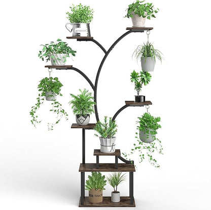 VECELO Plant Stand with Grow Light, 8-Tier Plant Shelf for Multiple Pots , 62" Corner Plant Stand Indoor for Living Room Patio Home Decor