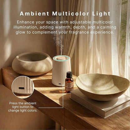 Homedics Waterless Essential Oil Diffuser with 15ml Vanilla Cedarwood Fragrance Oil. SereneScent Cordless Cold Air Scent Diffuser Starter Kit with Ambient Light, Studio 671 (Beige)