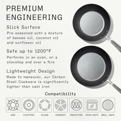 Made In Cookware | 2 Piece (Includes 10",12") Seasoned Carbon Steel Frying Pan | (Like Cast Iron, but Better) | Professional Cookware | Crafted in Sweden | Induction Compatible